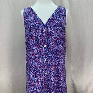 GAP Blue Floral Rayon Sleeveless Button Up Dress - Size Medium